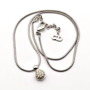 Christian Dior Silver Tone Dainty Round Crystal Pendant Necklace 16” - 18”